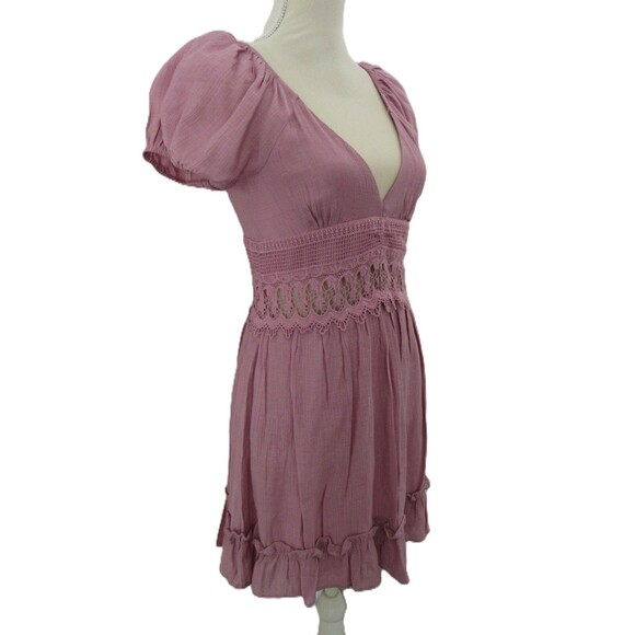 Lulus Better With You Mauve Purple Lace Puff Sleeve Mini Dress V-Neck Crochet S - Picture 3 of 12